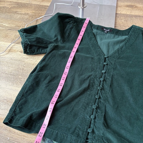 Madewell Dark Palm Corduroy Puff-Sleeve Button-Front Top - Picture 8 of 8